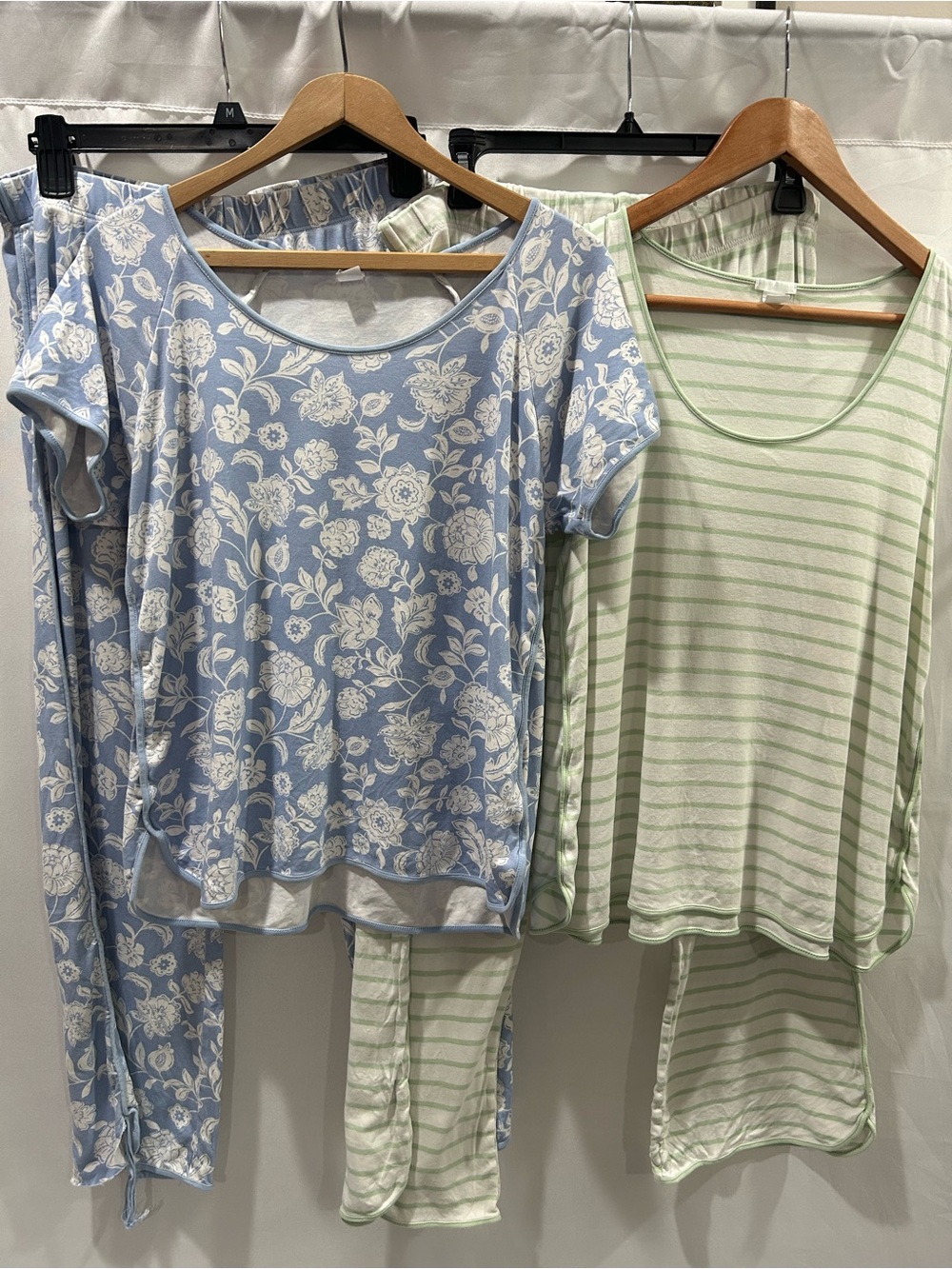 LAKE Two-Piece Women's Pajama Sets - Blue Floral & Light Green Stripe